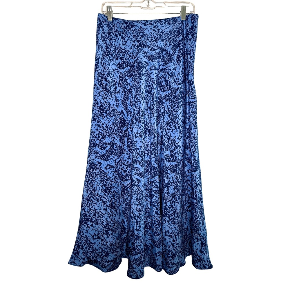 Whistles Limited Edition Blue Snake Print 100% Silk Bias Midi Skirt UK 12 US 8